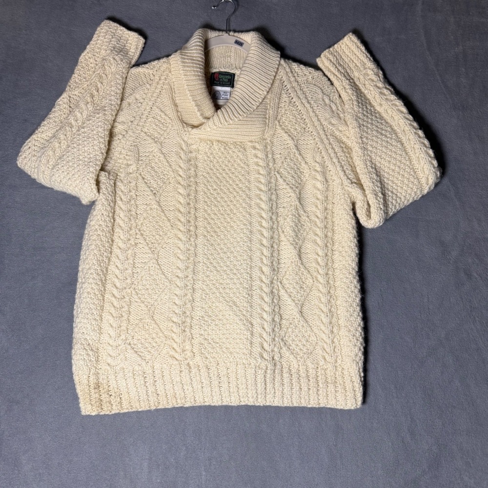 Abercrombie & Fitch Vintage Wool Cable Knit Shawl Sweater Mens Cream Ireland